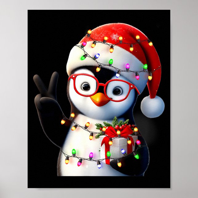 Poster Peace Sign Hand Penguin Santa Christmas Penguin Pa (Devant)