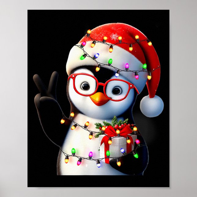 Poster Peace Sign Hand Penguin Santa Christmas Penguin Pa (Devant)