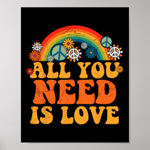 Poster Peace Sign Love 60s les années 70 Tie Dye Hippie C