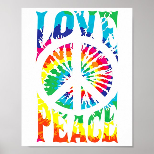 Poster Peace Sign Love 60S Les années 70 Tie Dye Hippie C (Devant)