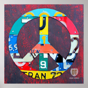 Poster Peace Sign Recyclé License Plate Art