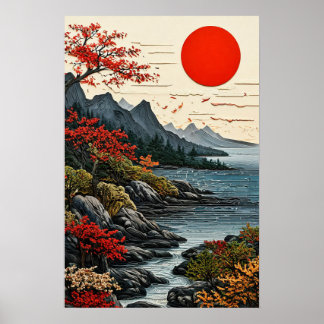 Poster  Peaceful Landscape Decor Mountains and forest 🌲