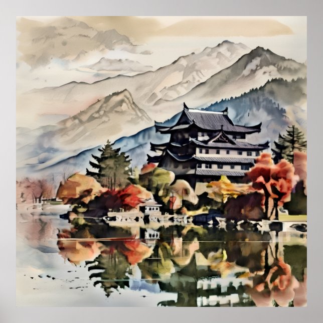 Poster Peaceful Mountain Castle (Devant)