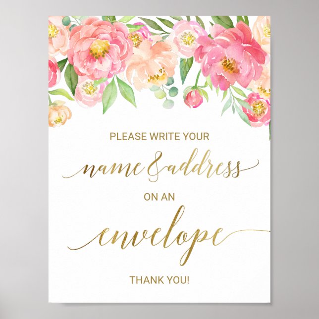 Poster Peach and Pink Peony Address An Enveloppe Sign (Devant)