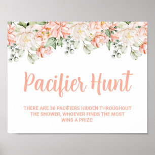 Poster Peach Floral Pacifier Chasse Baby shower Jeu