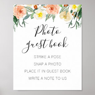 Poster Peach Floral Photo Invité Book Mariage Sign