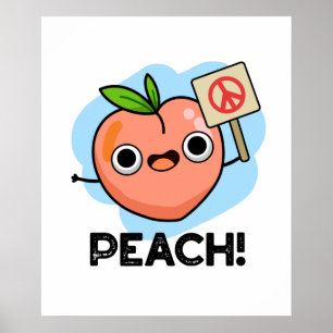 Poster Peach Funky Peace Sign Fruit Pun