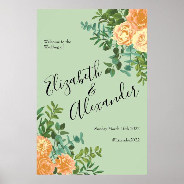 Poster Peach Green Mariage Spring Pastel (Devant)