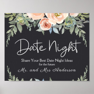 Poster Peach Green Navy Pastel Floral Date Nuit
