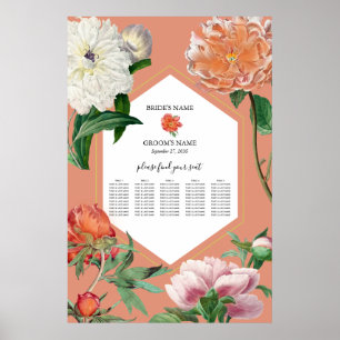 Poster Peach Pink Peonies Fleurs Mariage Seating Chart