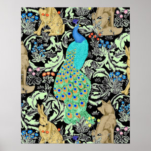 Poster Peacock Art Nouveau Impression, Turquoise & Neutra