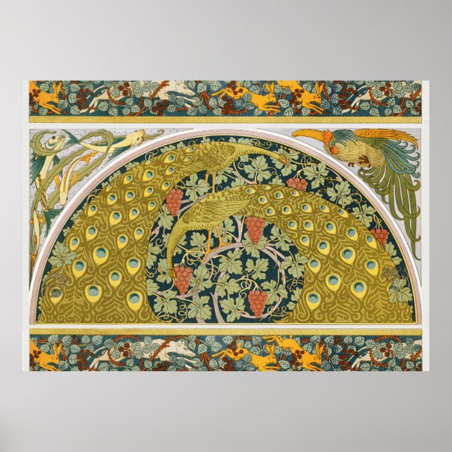 Poster Peacock Art Nouveau Style rond design complexe (Devant)
