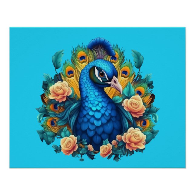 Poster Peacock Avec Roses Peach (Devant)