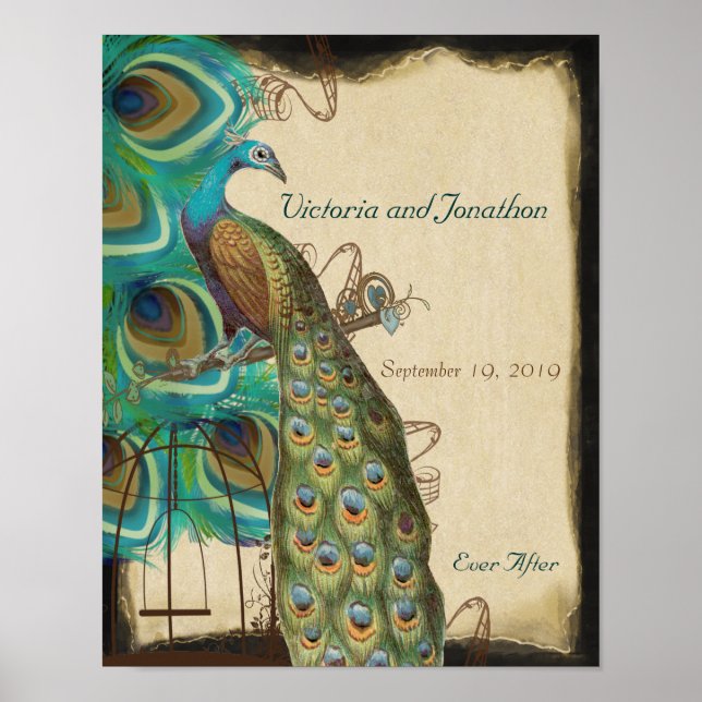 Poster Peacock Bird Cage Imprimer Réception de mariage (Devant)