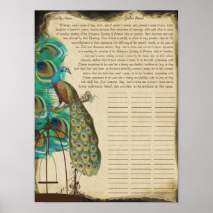 Poster Peacock Bird Cage Print Quaker Certificat Mariage