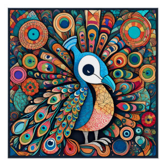 Poster Peacock design, style contemporain, multicolore
