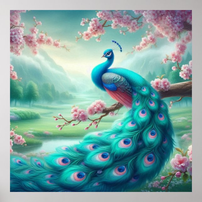 Poster Peacock Enchanted Cherry Blossom (Devant)