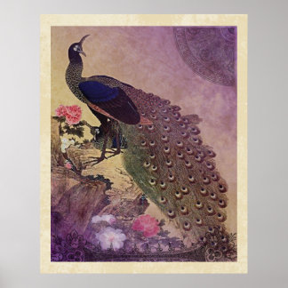Poster Peacock et Peonies vintages Imprimé japonais