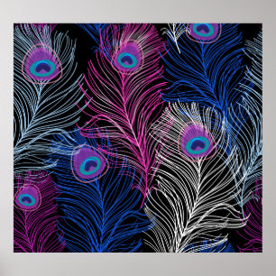 Poster Peacock Feathk Dark : Gorgeous Design Vintage
