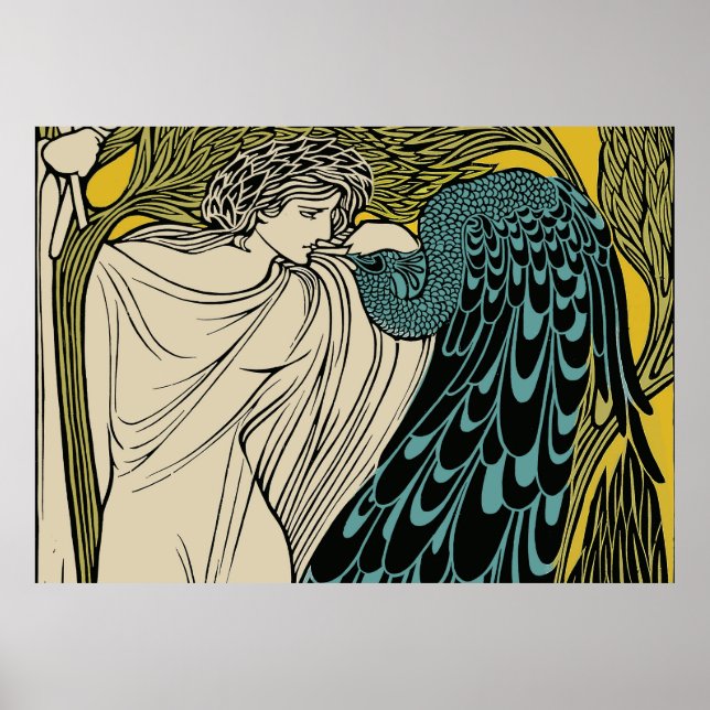 Poster Peacock Fine Art Bird Nouveau (Devant)