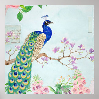 Poster Peacock Graphic | Blue And Yellow Peacocks