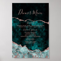Peacock Green Rose Gold Agate Marbre Mariage Menu