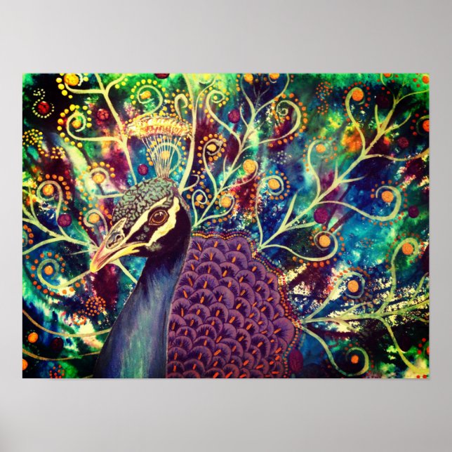 Poster Peacock kaleidoscope coloré boho artistique (Devant)