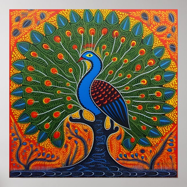 Poster Peacock Orange | Art de l'Inde (Devant)