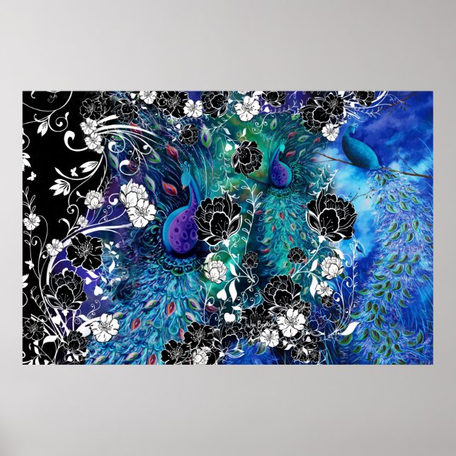 Poster Peacock Peacock Plumes Jardin Fleur (Devant)