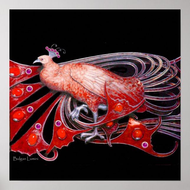 Poster PEACOCK, rouge violet gris violet noir (Devant)