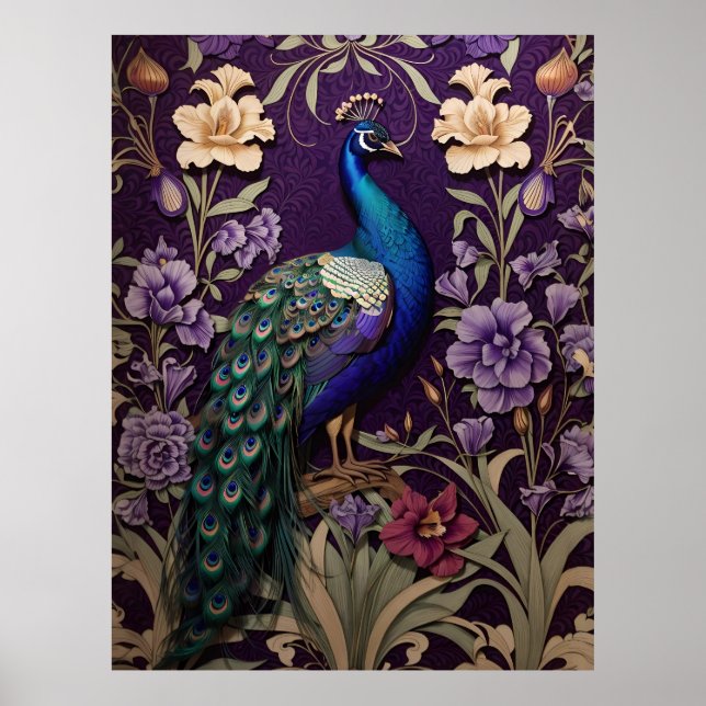 Poster Peacock Sur Purple William Morris Inspiré (Devant)