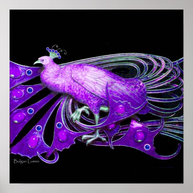 Poster PEACOCK, violet bleu violet noir (Devant)