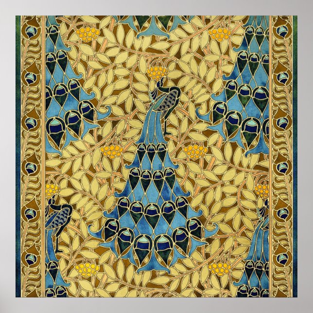 Poster Peacocks Birds Rowan Trees Art Nouveau (Devant)