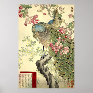 Poster Peacocks & Crabappy Vintage Japonais
