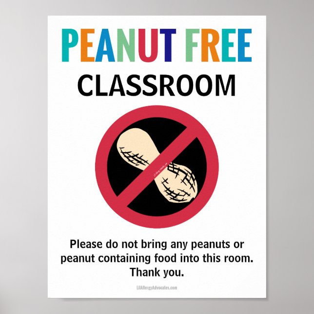 Poster Peanut Free classe Allergy Customisée École (Devant)