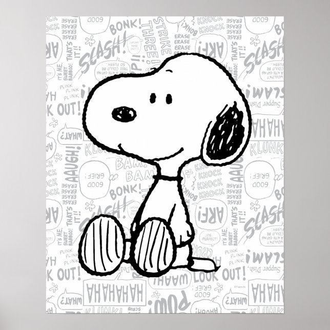 Poster PEANUTS | Snoopy on Black White Comics (Devant)