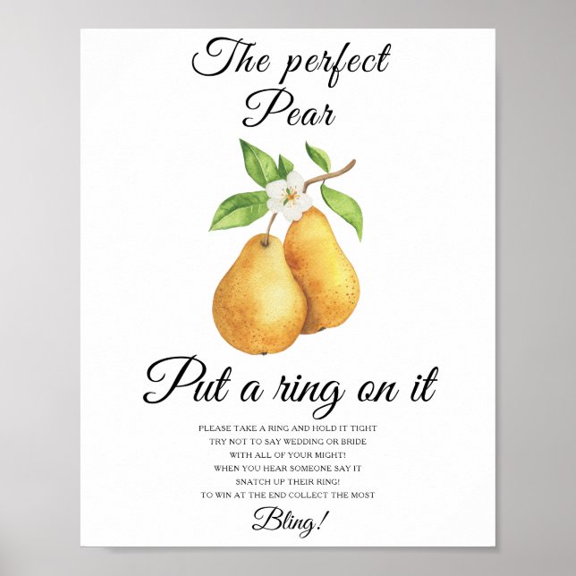 Poster Pear bridal shower Put a ring on it game (Devant)