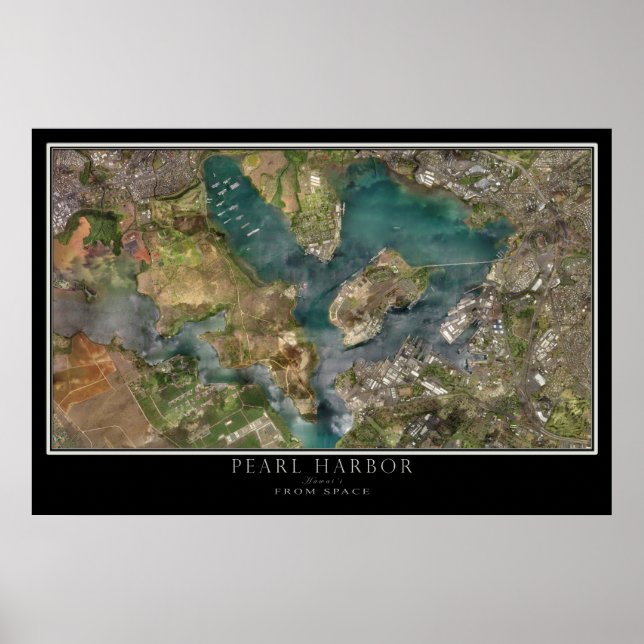 Poster Pearl Harbour Hawaii Carte de l'affiche satellite (Devant)
