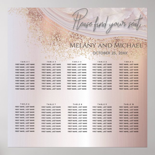 Poster Pearl rose or marbre agate calligraphie métallique (Devant)