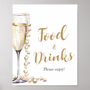 Poster Pearles d'or et Prosecco Champagne Nourriture et b