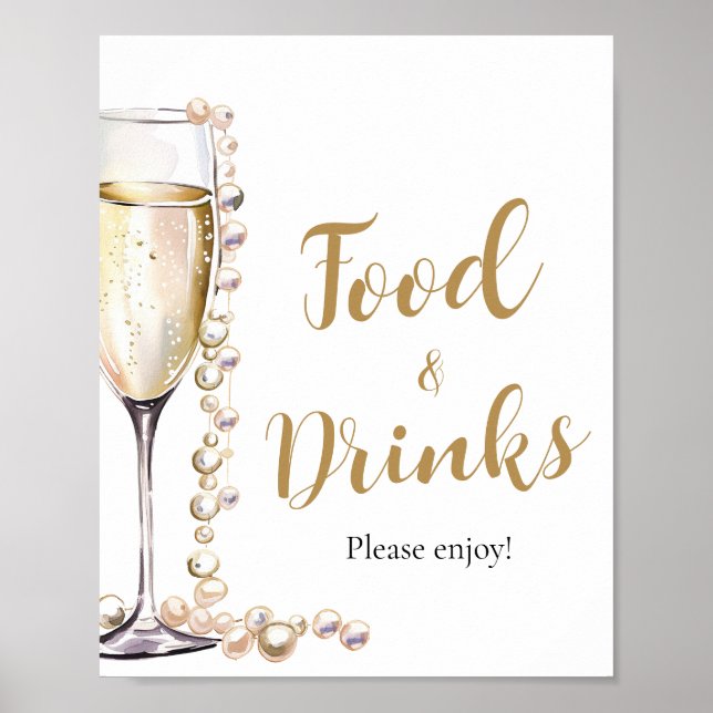 Poster Pearles d'or et Prosecco Champagne Nourriture et b (Devant)