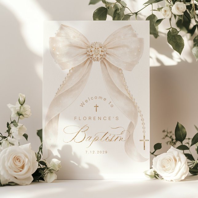 Poster Pearls Gold Bow Girl Baptism Welcome (Créateur téléchargé)
