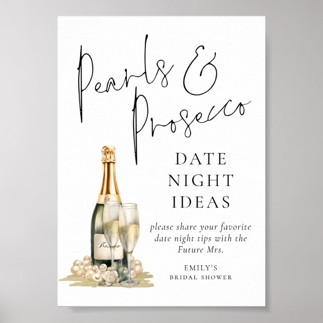 Poster Pearls Prosecco Fête des mariées Date Nuit Idées (Devant)