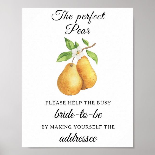 Poster Pears bridal shower Help the busy bride Address (Devant)