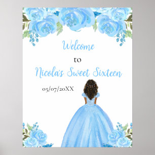 Poster Peau foncée Princesse Sweet sixteen bleu Bienvenue