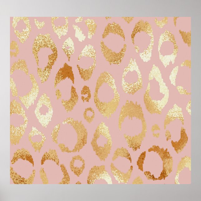 Poster Peau léopard, texture or rose (Devant)