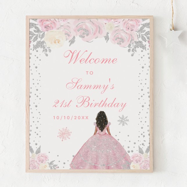 Poster Peau noire rose Fille Anniversaire Bienvenue (Créateur téléchargé)