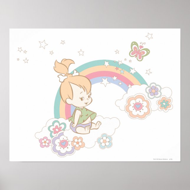 Poster PEBBLES™ Arc-en-ciel et nuages de fleurs (Devant)
