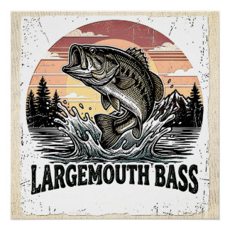 Poster Pêche à la basse rétro