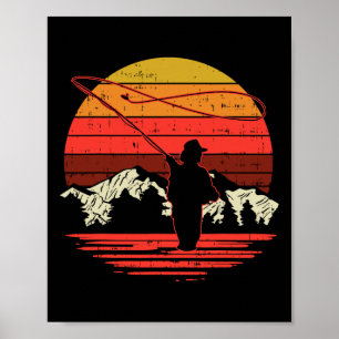 Poster Pêche à la mouche Coucher de soleil Rétro Truite P